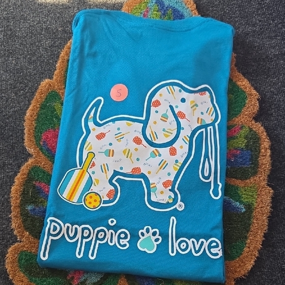 Puppie Love Pickleball Colorful Dog Graphic Blue T-Shirt - Picture 3 of 4